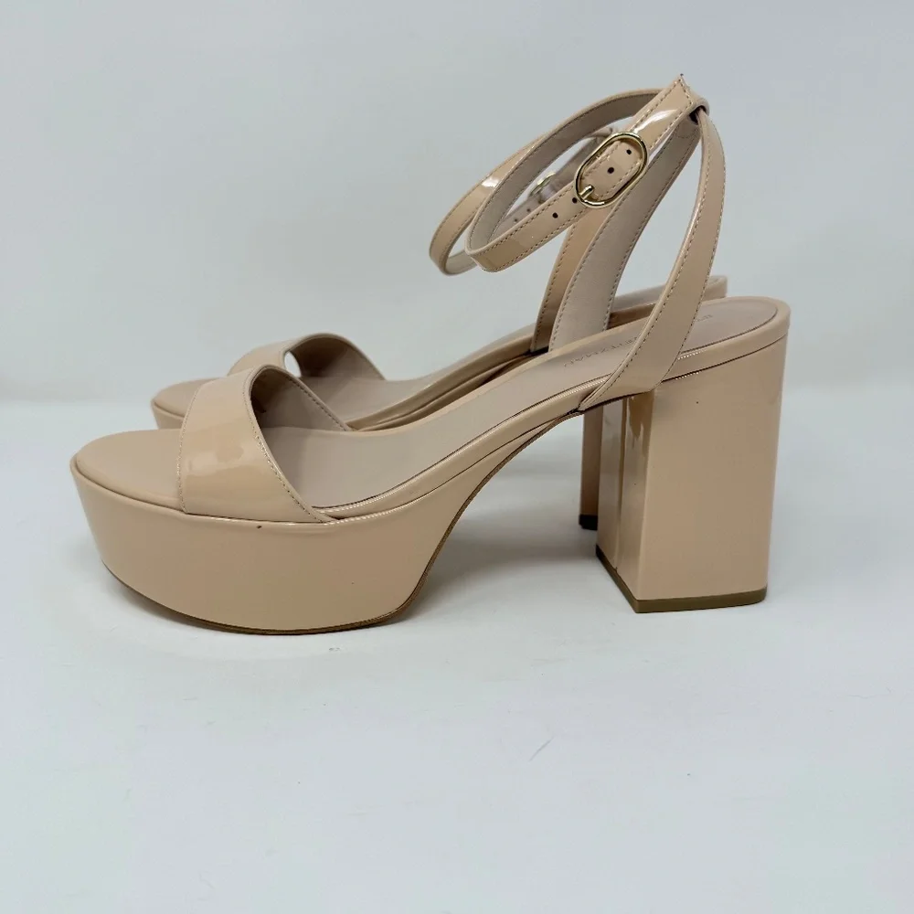 New Stuart Weitzman Gala Patent Leather Sandals Golden Beige Sz 10 - Picture 7 of 14